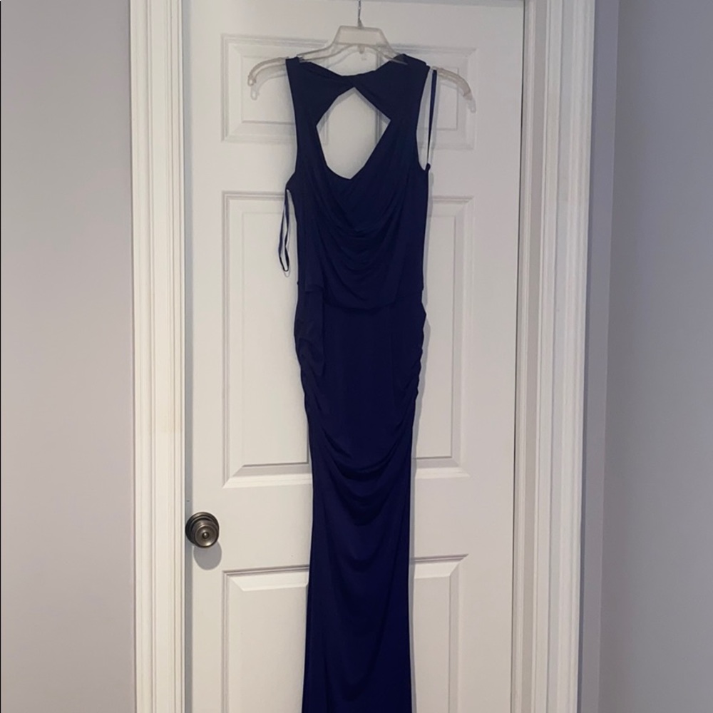 BCBG long jersey dress-great neckline & draping.